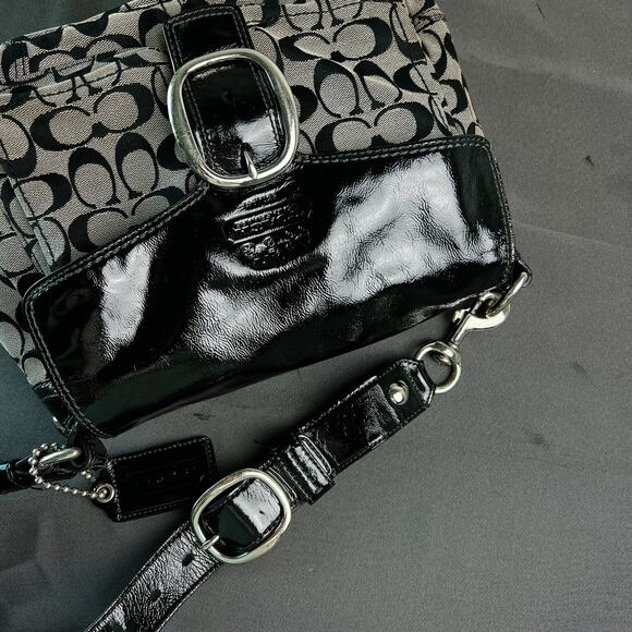 COACH Bleeker 12562 Shoulder Bag Black Patent Leather/Signature Canvas Medium - Picture 5 of 12